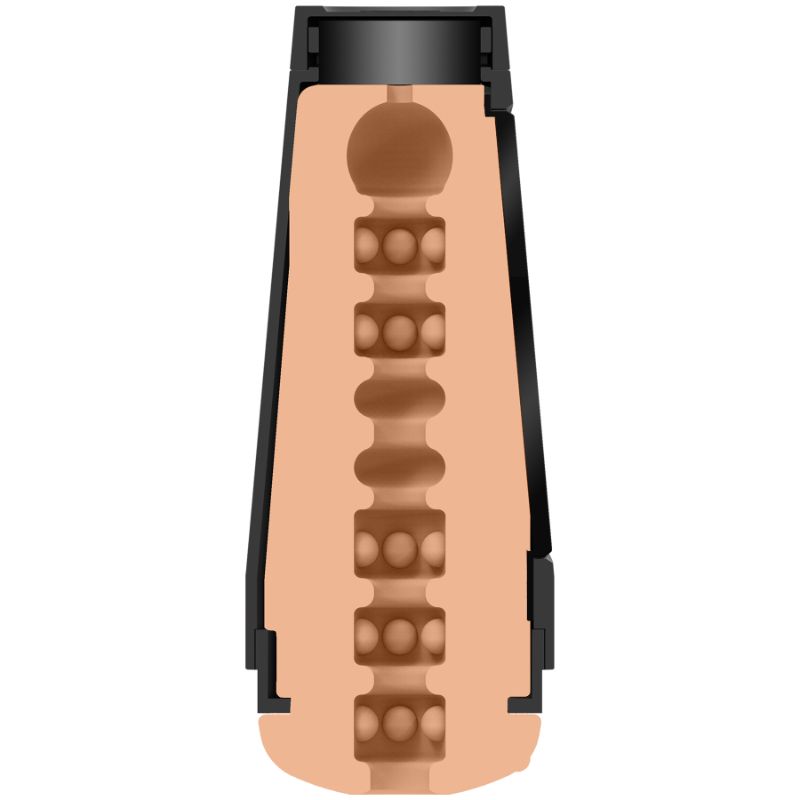 Lifelike pussy masturbator cutaway view showing interior texture and design for enhanced stimulation.
