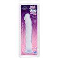 Transparent suction cup dildo in packaging featuring Jelly Jewels brand and hands-free control description.