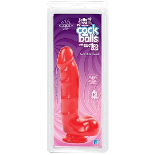 Cock And Balls With Suction Cup Ruby Jelly Jewels Discreet Intimate Essentials.