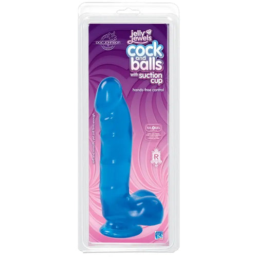 Cock And Balls With Suction Cup Sapphire Jelly Jewels Discreet Intimate Essentials.