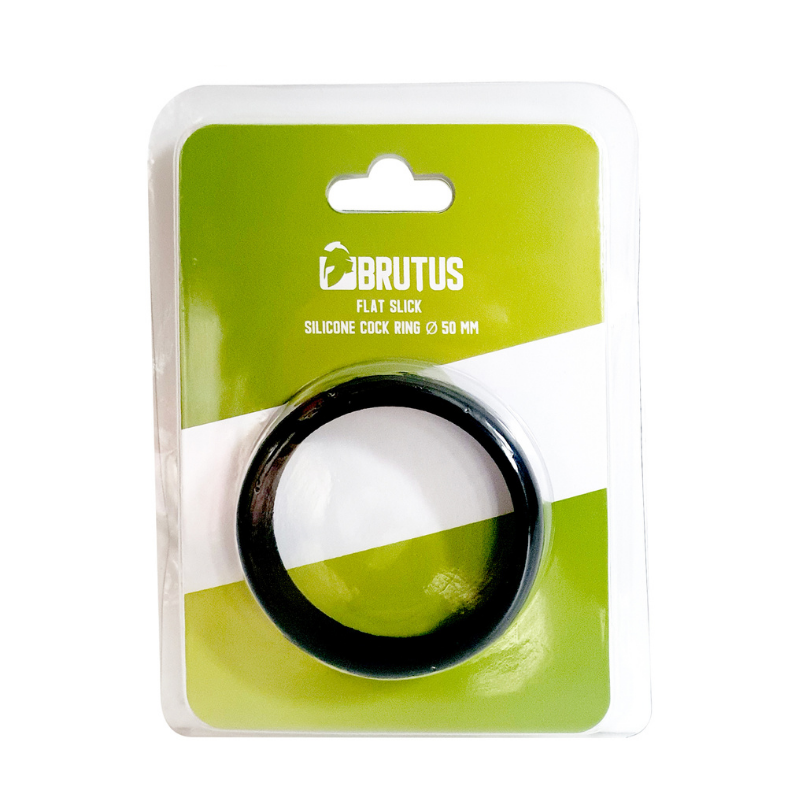 Brutus Flat Slick Cock Ring 50mm in packaging, an essential for intimate play and adult entertainment.