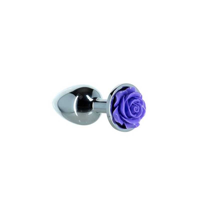 Metal anal plug with a purple rose design, perfect for beginners and advanced users.