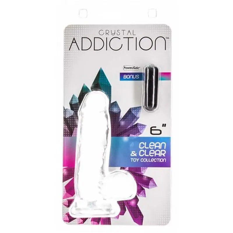 Crystal Dildo w Balls 6in Clear Addiction Discreet Intimate Essentials.