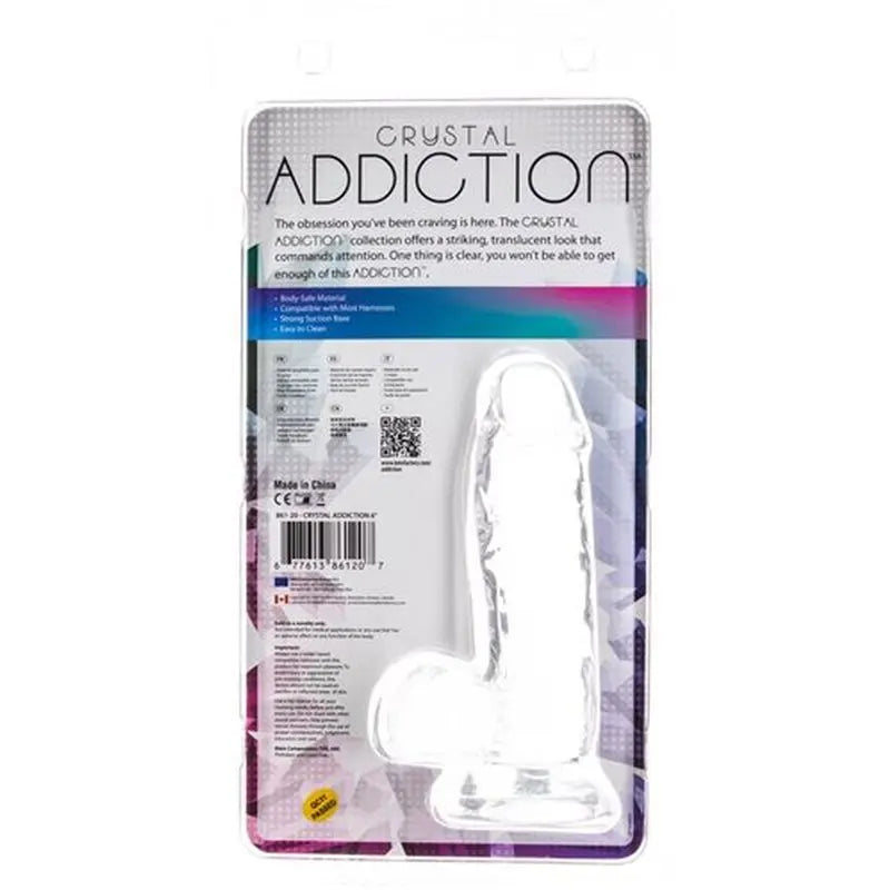 Crystal Dildo w Balls 6in Clear Addiction Discreet Intimate Essentials.