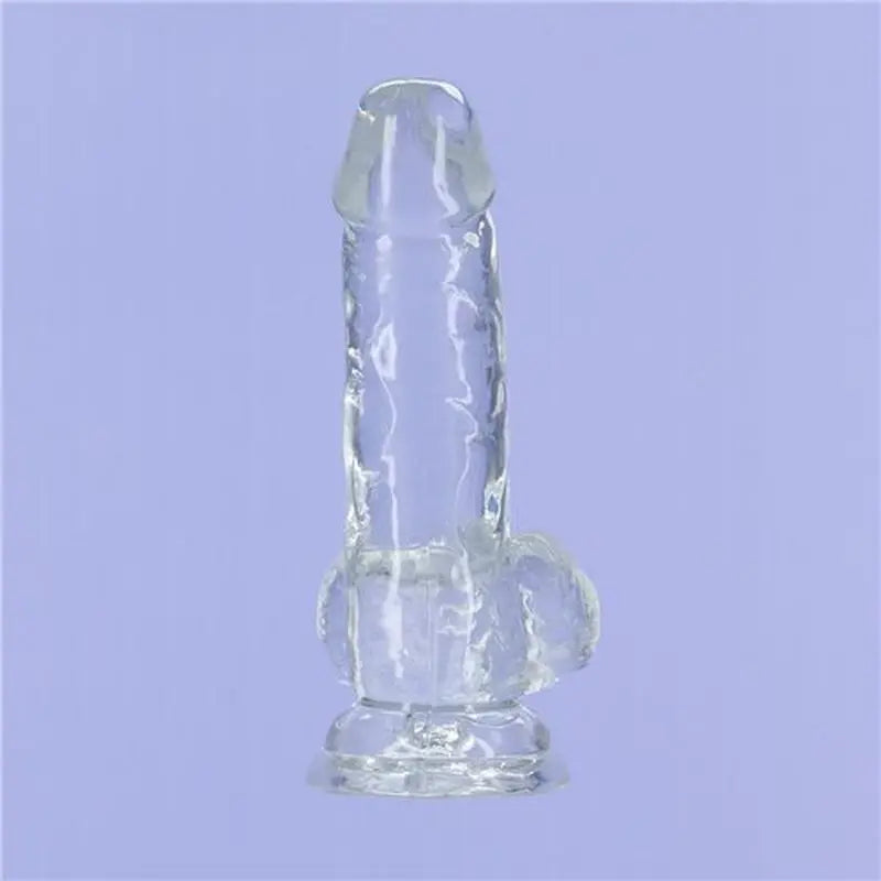 Crystal Dildo w Balls 6in Clear Addiction Discreet Intimate Essentials.