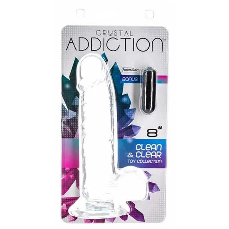 Crystal Dildo w Balls 8in Clear Addiction Discreet Intimate Essentials.