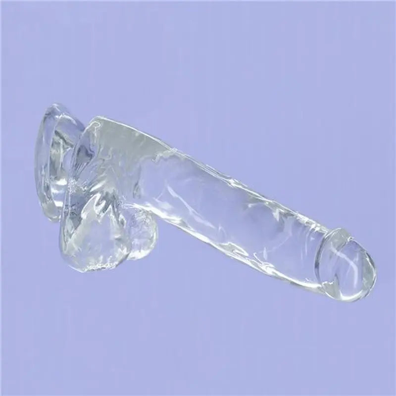 Crystal Dildo w Balls 8in Clear Addiction Discreet Intimate Essentials.