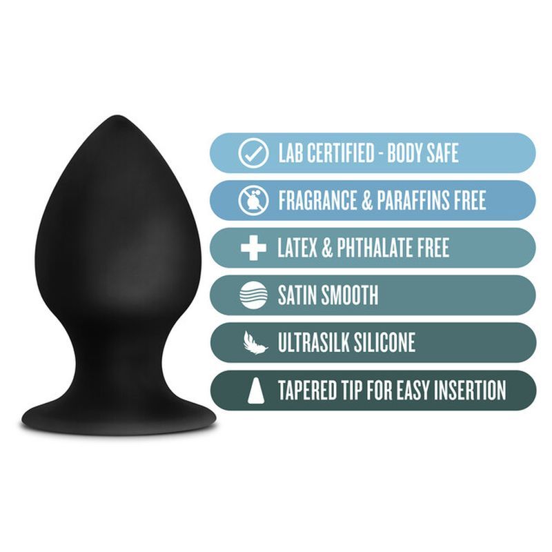 Large silicone anal plug made of Ultrasilk silicone, featuring a tapered tip for easy insertion and body-safe materials.