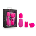 Rose Petite Massage Wand kit featuring a mini massage wand and two stimulation heads in pink color.