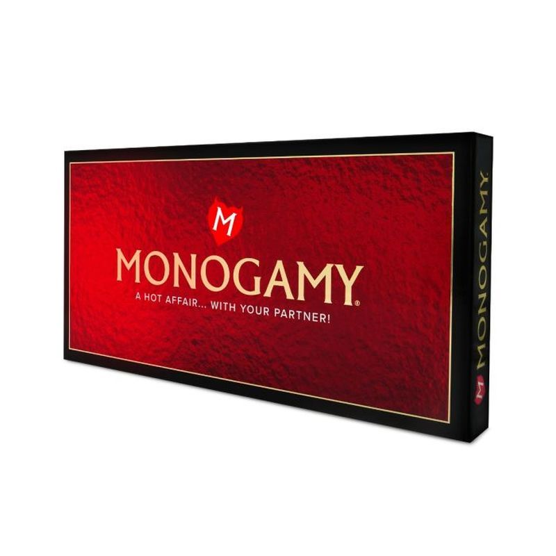 Monogamy A Hot Affair with your Partner board game box featuring red design and gold lettering.