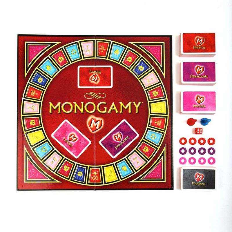 Monogamy A Hot Affair with your Partner board game, featuring cards and dice for intimate fun.