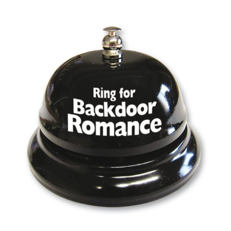 Ring for Backdoor Romance Bell on a black table bell, perfect for intimate essentials and playful adult fun.