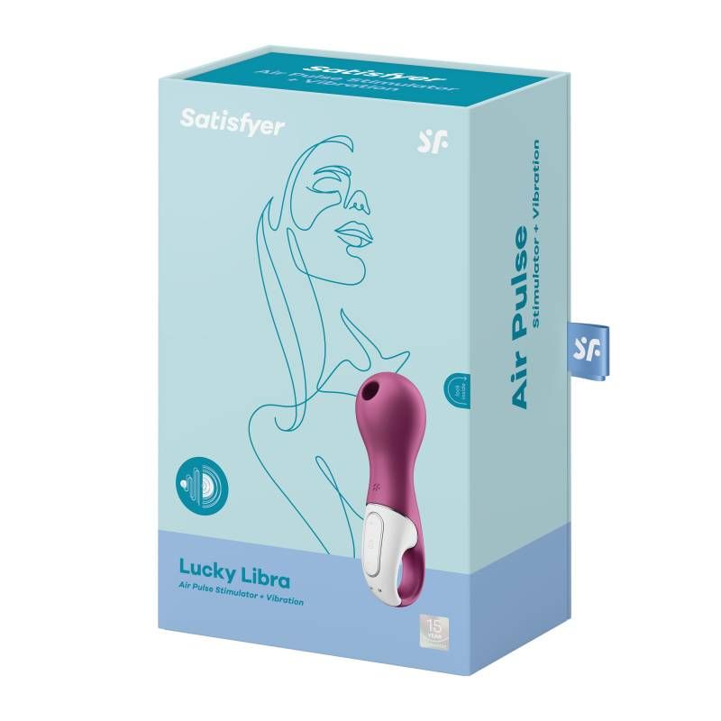 Satisfyer Libra Air Wave Vibrator packaging featuring a user-friendly design in Berry color with air pulse stimulation.