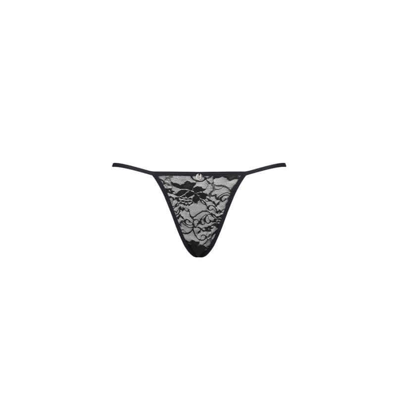Stunning translucent black thong with floral pattern for a sexy bedroom look.