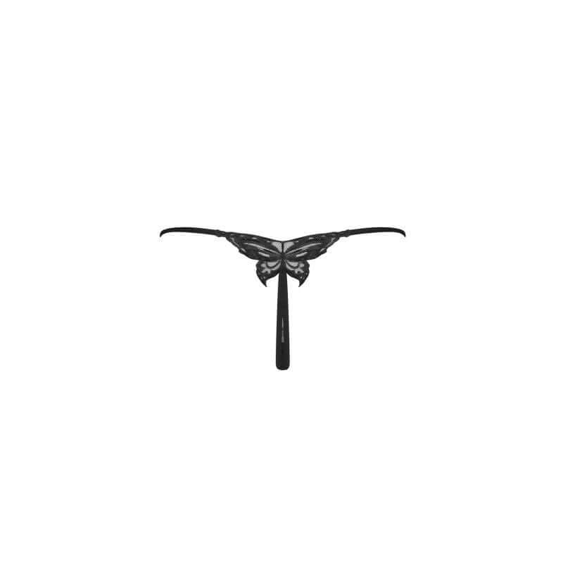 Kokietta Thong featuring a floral pattern and cheeky butterfly design in translucent black.