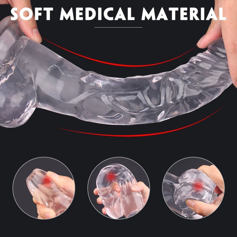 Close-up of a realistic dildo with suction cup made from soft medical material.