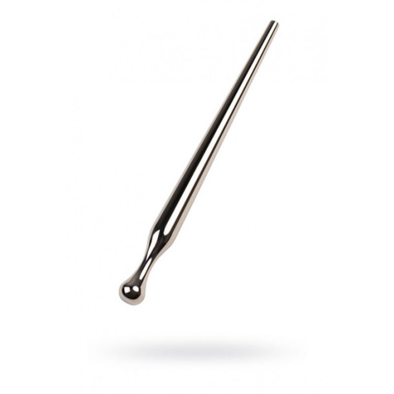 Silver metal urethral sound made of medical steel, featuring a cone shape and gradual diameter increase for comfort.
