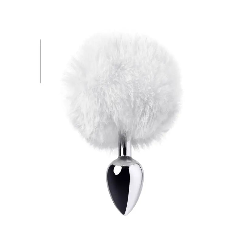 Silver Metal Anal Plug Small w White Tail Metal Discreet Intimate Essentials.