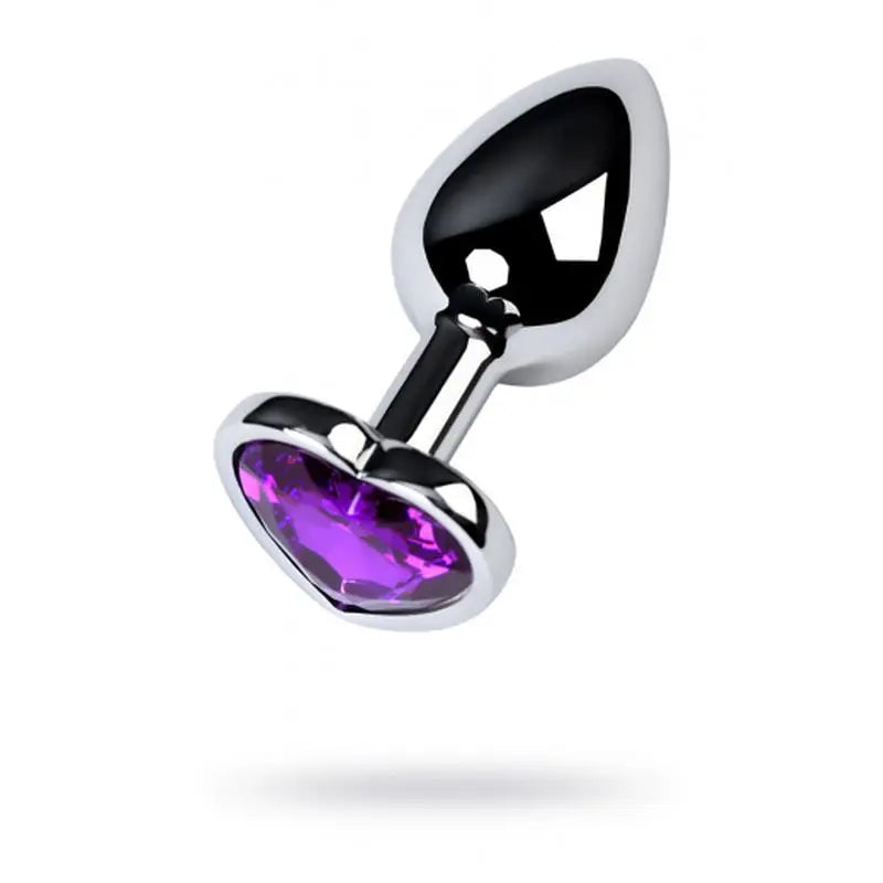 Silver Metal Anal Plug w Purple Heart Amethyst Crystal Small Metal Discreet Intimate Essentials.