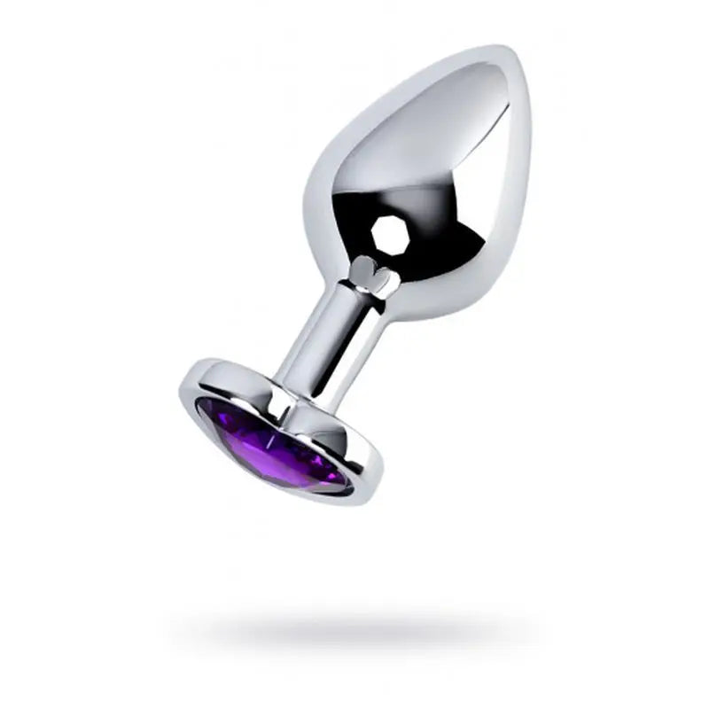 Silver Metal Anal Plug w Amethyst Heart Crystal Medium Metal Discreet Intimate Essentials.