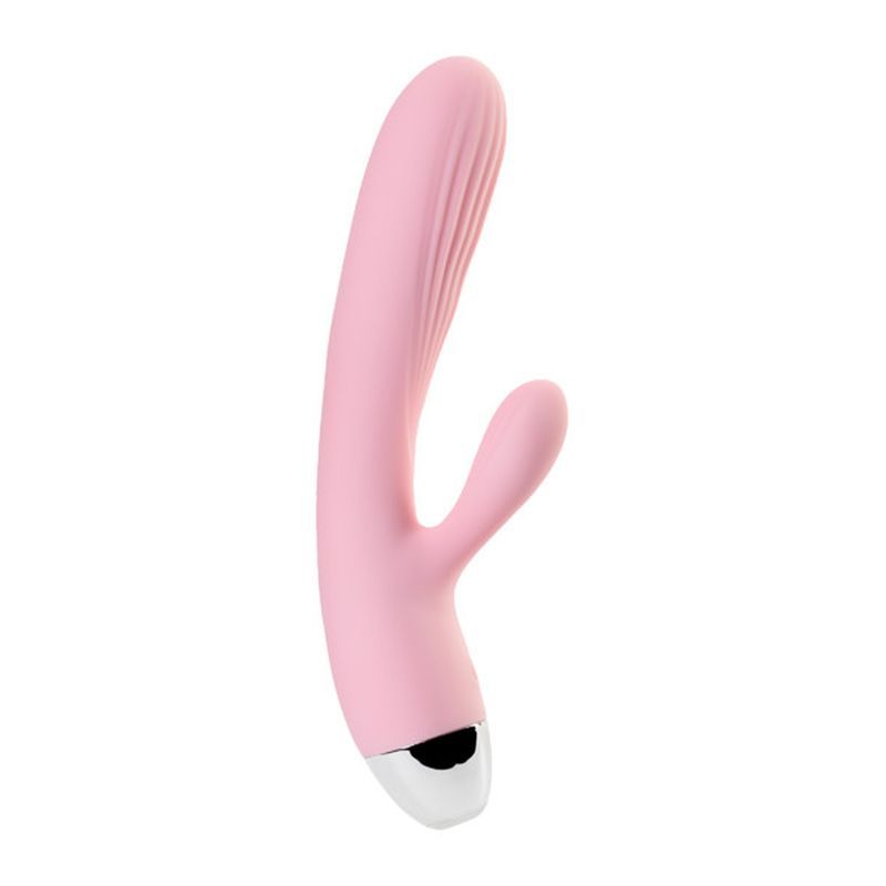 JOS Milly heating vibrator in pale pink silicone with 7 vibrating modes and heating function.