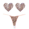 Bubbly Feels nude sequin pantie set with matching heart pasties, designed for comfort and style.