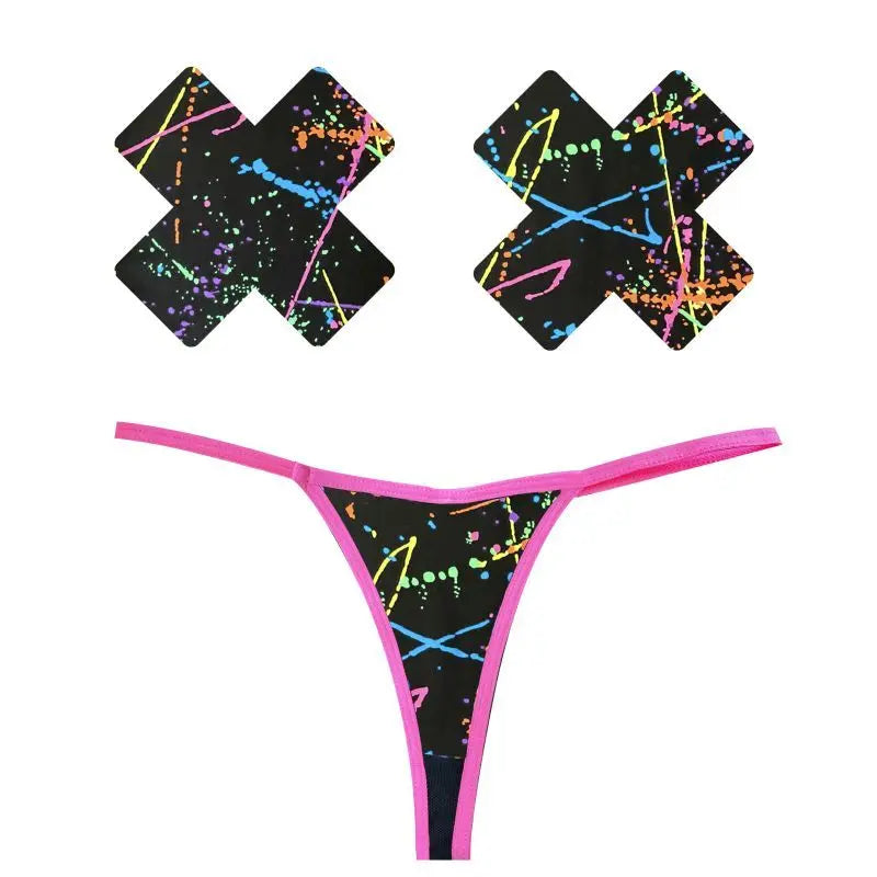 Graffiti Neon G-String and X Pastie Set Neva Nude Discreet Intimate Essentials.