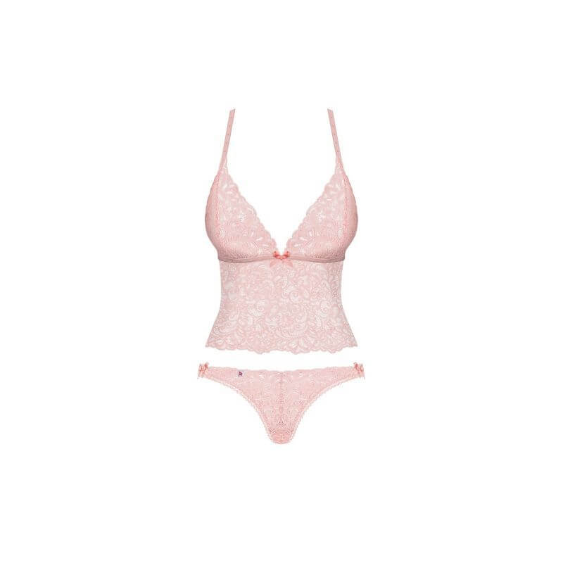 Delicanta pink lace lingerie set featuring a bralette and matching panties, designed for sensuality and comfort.