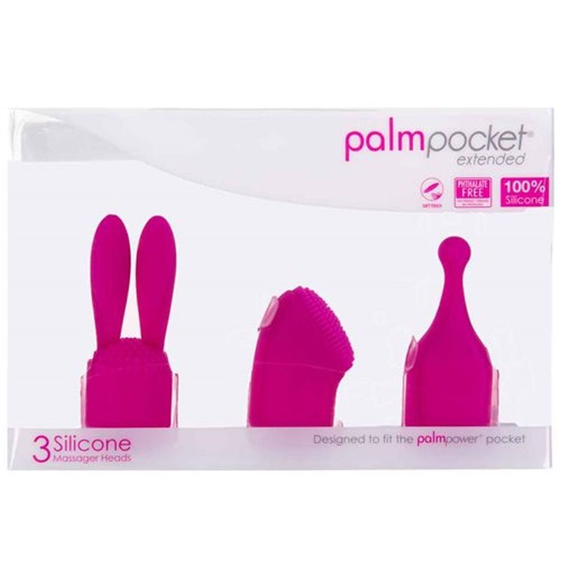 PalmPower Pocket Extended Silicone Massage Heads 3 Pc Set, featuring silicone massage heads set for diverse sensations.