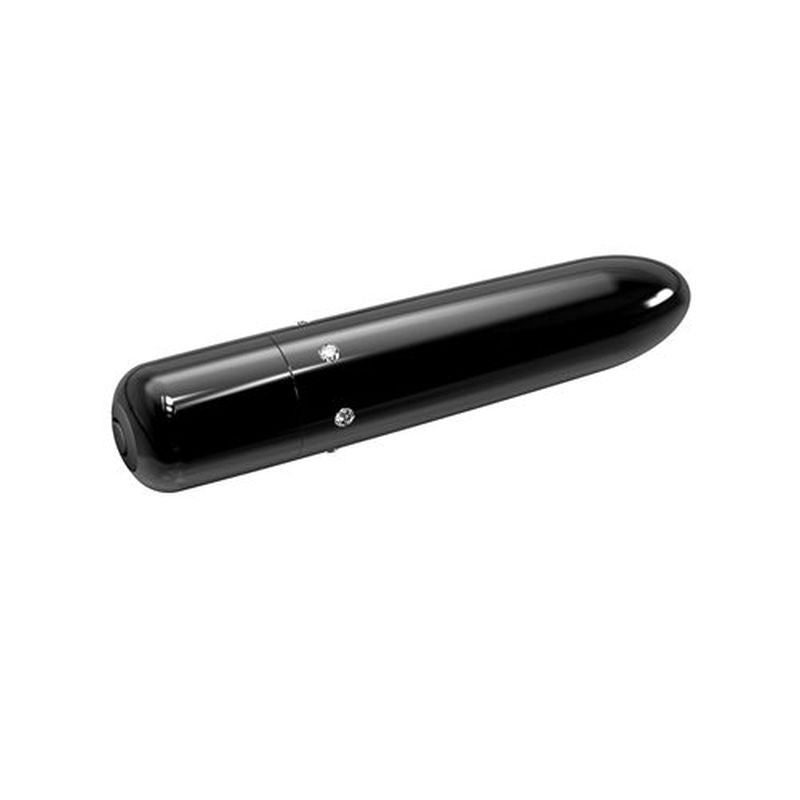 Pretty Point 4in Power Bullet Black, a sleek black bullet vibrator with crystal accents for intimate essentials for her.