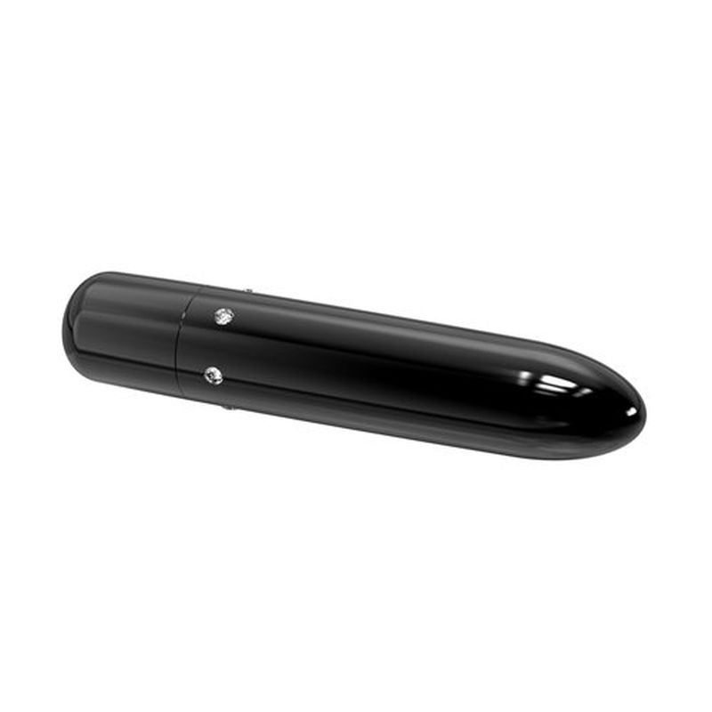 Pretty Point 4in Power Bullet Black vibrator with crystal accents, ideal for intimate essentials for her.