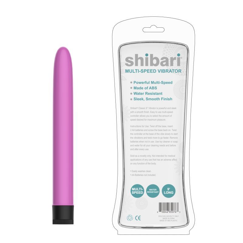 Shibari multi-speed vibrator 9in in pink, featuring powerful multi-speed settings and water resistant ABS material.