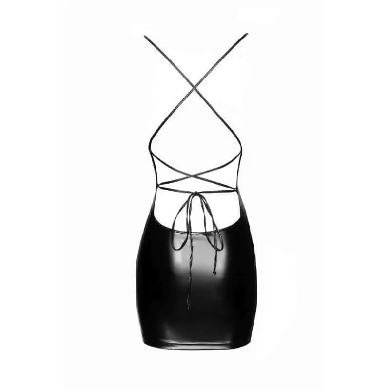 Power Wetlook Mini Dress w Lace Up Back Noir Discreet Intimate Essentials.
