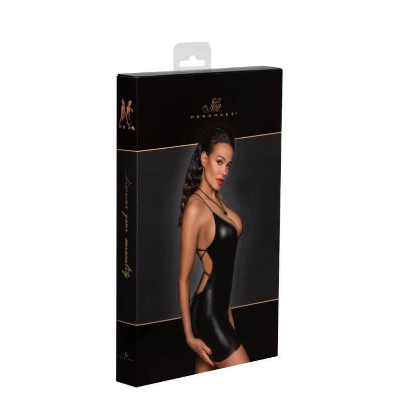 Power Wetlook Mini Dress w Lace Up Back packaging showcasing the stylish design for intimate essentials.