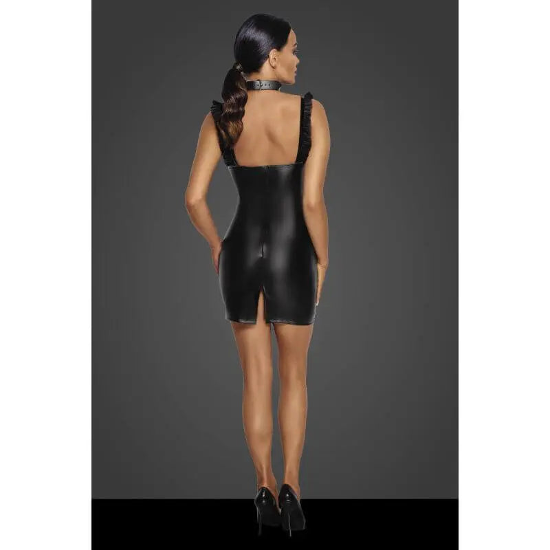 Power Wetlook Short Dress w Front Tulle Inserts Noir Discreet Intimate Essentials.