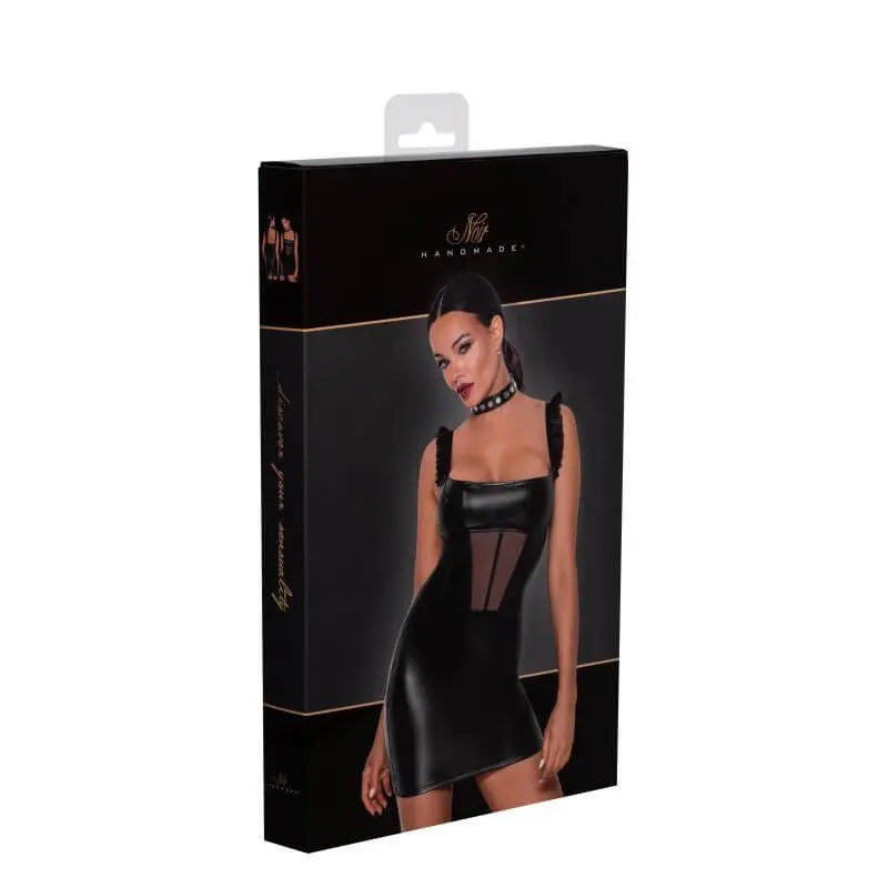 Power Wetlook Short Dress w Front Tulle Inserts Noir Discreet Intimate Essentials.