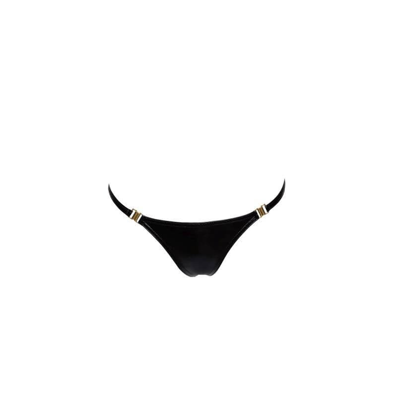 Power Wetlook Panty w Gold Clasp featuring revealing design and gold clasps on the sides.