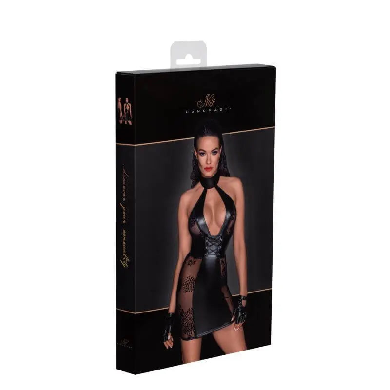 Power Wetlook Short tulle dress w Inserts & Corset Binding Noir Discreet Intimate Essentials.