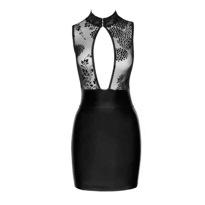 Power Wetlook Short Dress w Skirt & Tulle Top Noir Discreet Intimate Essentials.