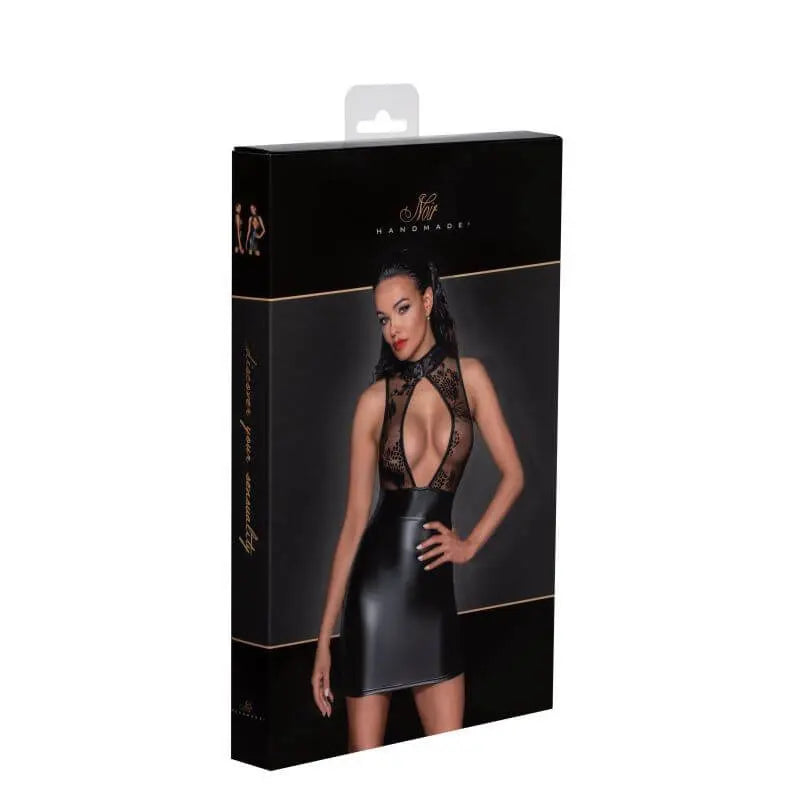 Power Wetlook Short Dress w Skirt & Tulle Top Noir Discreet Intimate Essentials.