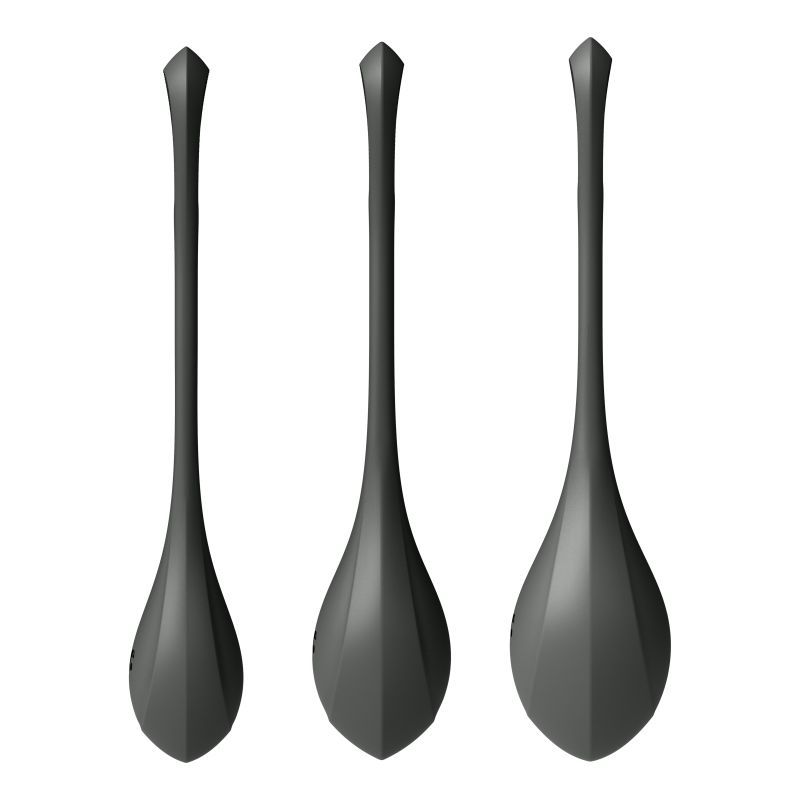 Satisfyer Yoni Power Balls 2 Black 3 Pc Set, body-friendly silicone pelvic floor training balls.