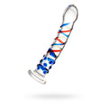 Sexus Glass Dildo Blue Tip 18cm, featuring blue swirls, ideal for pleasure, crafted glass dildo blue tip.