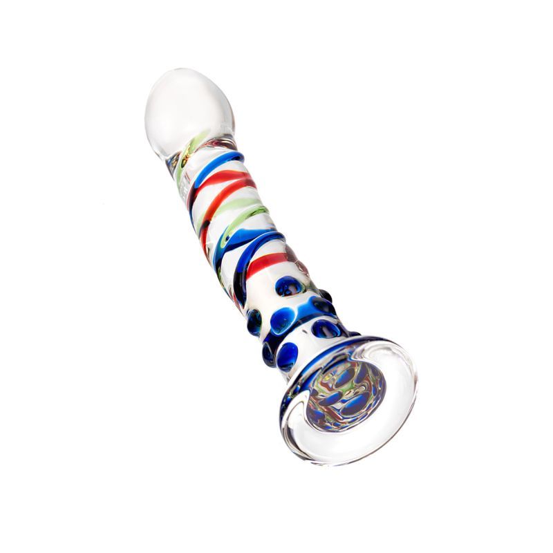 Sexus Glass Dildo Blue Tip 18cm, designed for pleasure and easy cleaning, a premium glass dildo blue tip accessory.