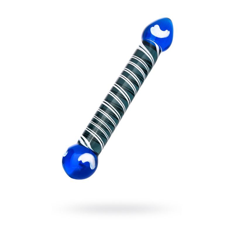 Blue glass dildo featuring a unique dual-ended design, crafted from high-quality glass for pleasure and durability.