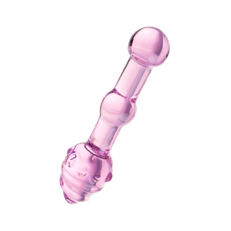 Pink glass dildo 17cm designed for pleasure, made from durable glass, easy to clean with soap and water.