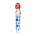 Sexus Glass Dildo Blue/Red 20 cm, a stunning blue red glass dildo with unique design and gentle curves.