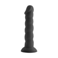 black silicone dildo with suction base, ridged design, 19cm insertable length, made from 100% silicone