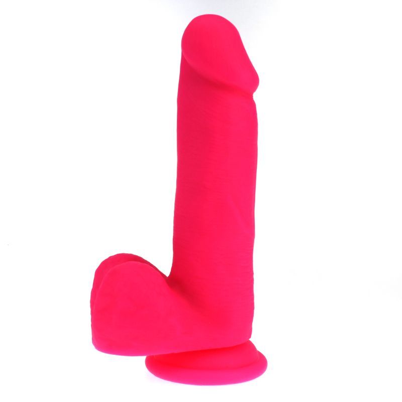 Thick pink realistic dildo with suction base, large penis shape, insertable length 16cm, made of 100% silicone.