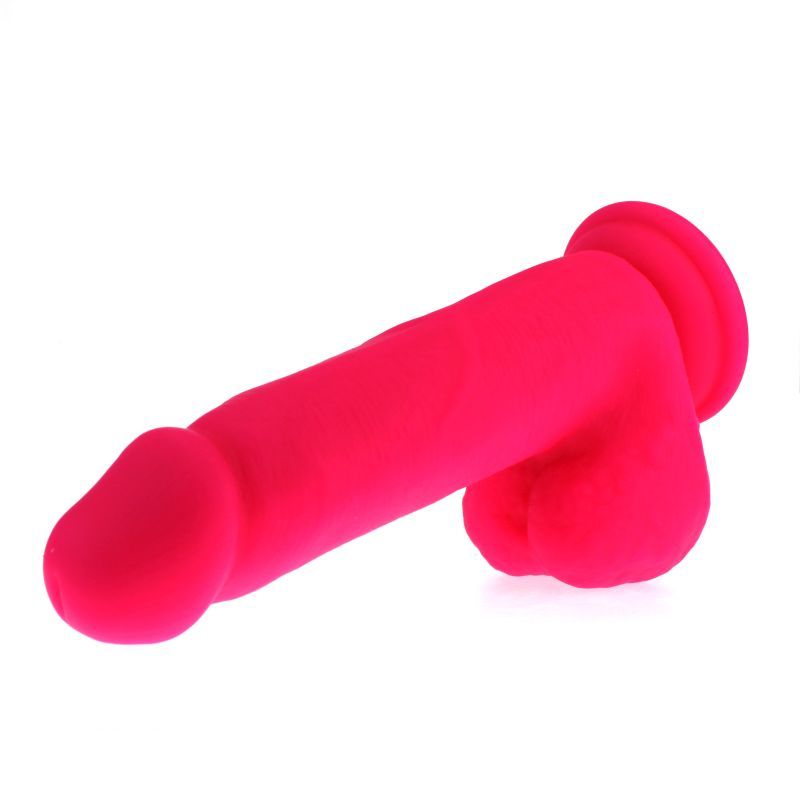 Thick realistic dildo with suction base in pink color, 16cm insertable length, made of 100% silicone.