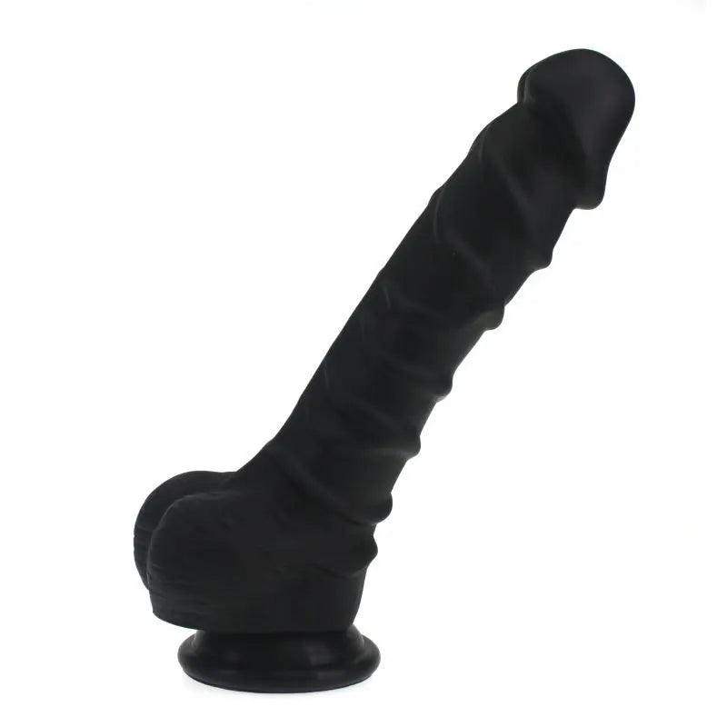 Realistic Dildo Ridged Shaft w Balls Black X-MEN Discreet Intimate Essentials.
